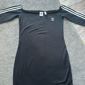 Adidas Black Long Sleeve Dress with White Stripes